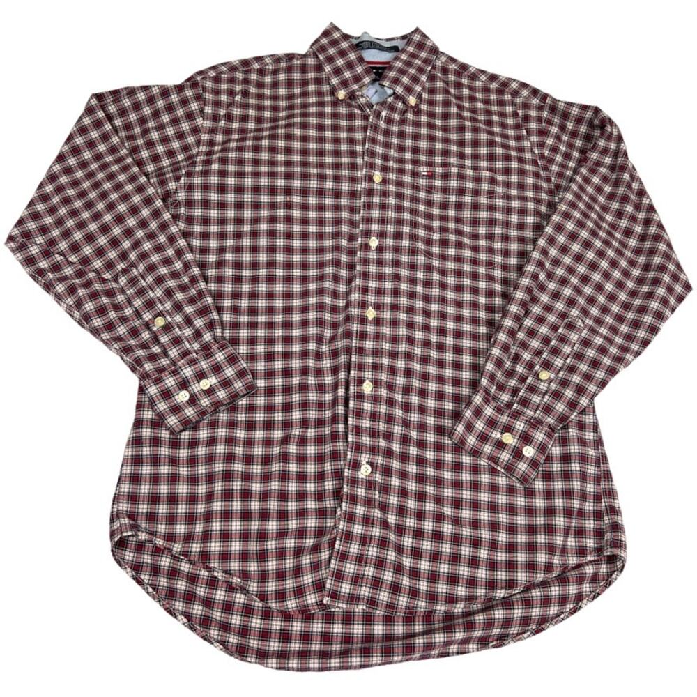 Tommy Hilfiger‎ Button Down Shirt Red White Plaid Long Sleeve Collared Men's S